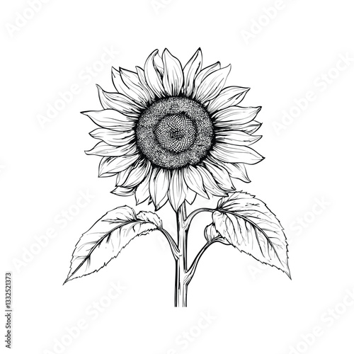 Vector illustration of a sunflower with floral design and decorative elements 