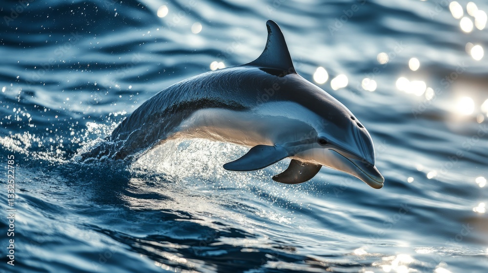 Fototapeta premium Playful dolphin swimming ocean gigapixel image underwater close-up joyful marine life