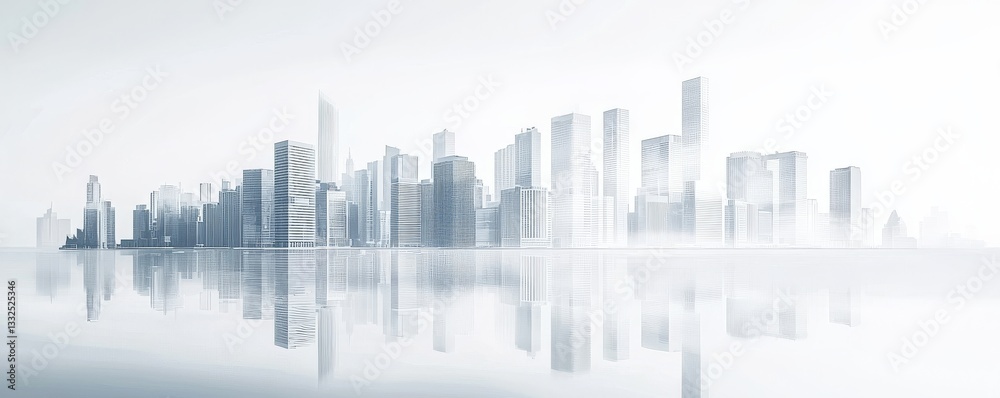 Fototapeta premium Modern skyline with reflective surfaces and fog.