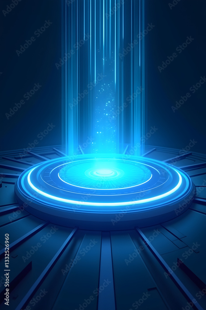 A glowing blue futuristic platform with neon lights, symbolizing advanced technology and innovation. A glowing blue futuristic platform with neon lights, symbolizing advanced technology and innovation.