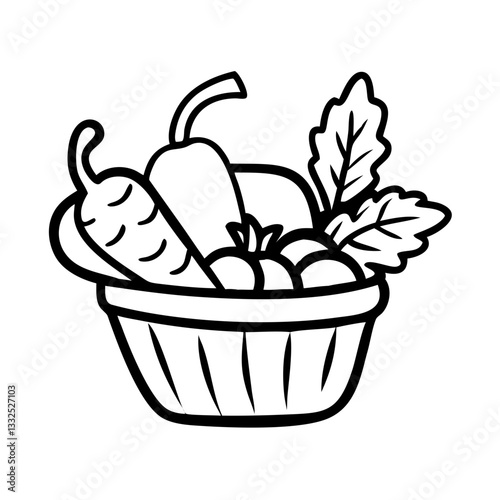 Vegetable basket icon with fresh produce, healthy eating concept