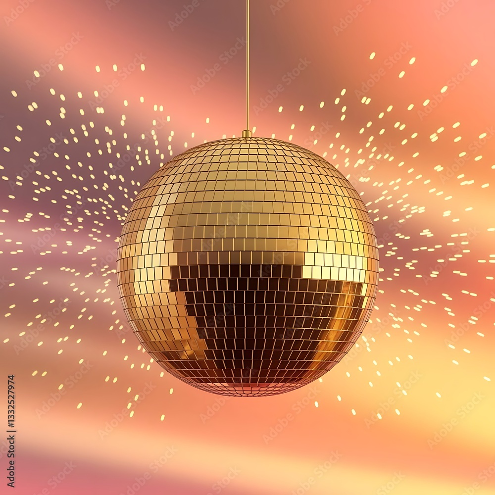 Fototapeta premium Golden Disco Ball Isolated on White Background – High-Resolution 3D Render