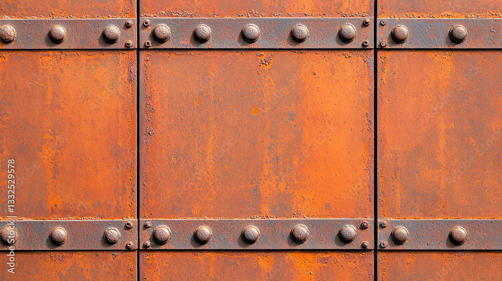 Fototapeta premium Rusty metal panels with rivets create vintage industrial look
