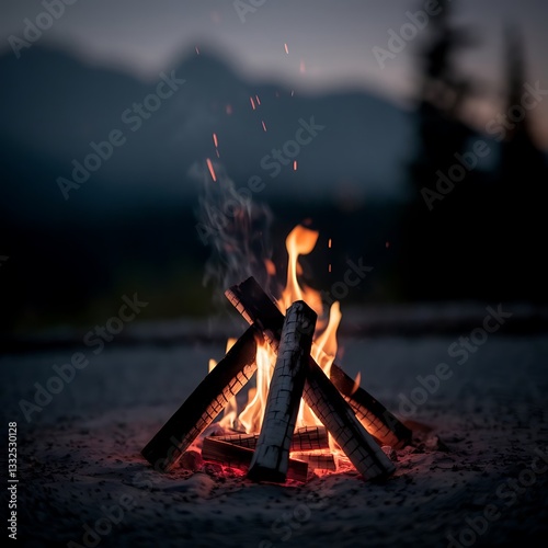 Realistic Campfire Isolated on White Background – High-Resolution Fire Illustration