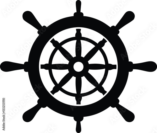 Steering wheel icon, Ship steering silhouette vector