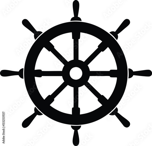 Steering wheel icon, Ship steering silhouette vector