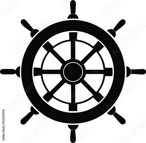 Ship steering silhouette vector, Steering wheel icon