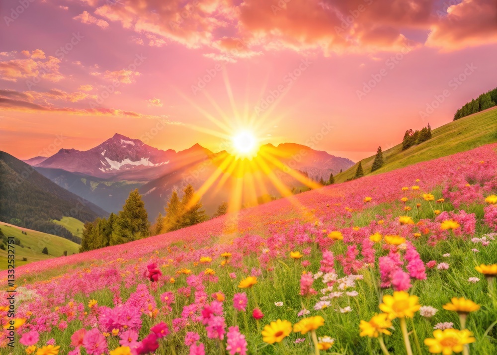 Spring Mountain Landscape Photography: Dramatic Sky, Sunlit Hills, European Alps Spring Mountain Landscape Photography: Dramatic Sky, Sunlit Hills, European Alps