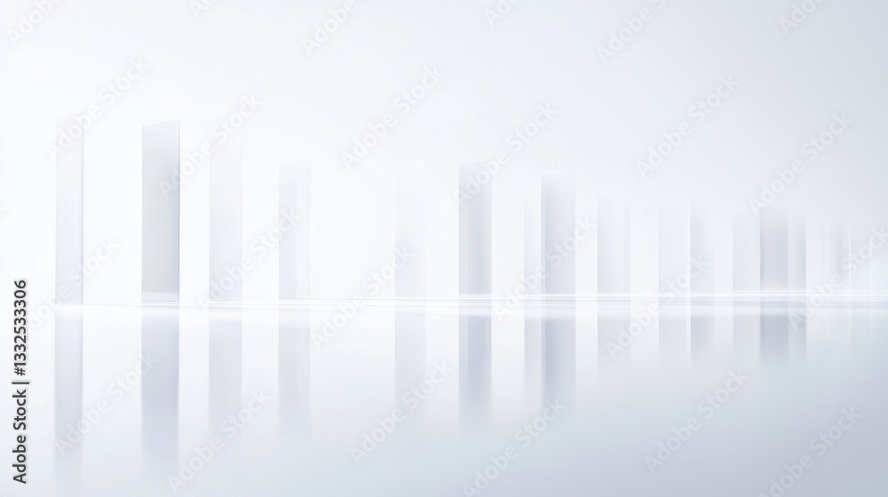 Abstract white architectural structure in fog.