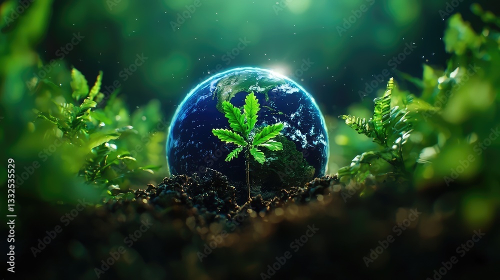 Nurturing Greenery with Earth in the Background Amid Growing Plants Nurturing Greenery with Earth in the Background Amid Growing Plants