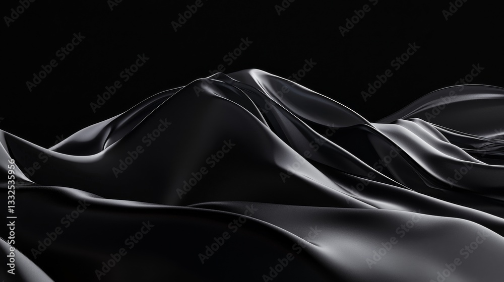 Fototapeta premium Elegant black fabric draping smoothly in waves.
