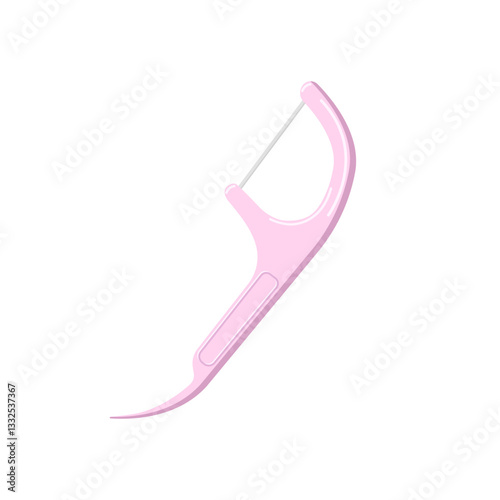 Dental floss and toothpick in pink, isolated on a white background.Vector illustration for dental designs.