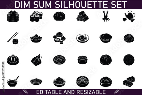 Dim Sum Silhouette Set Editable, Resizable Vector Icons