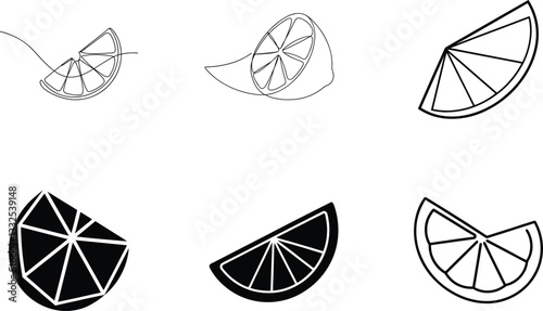 Citrus Fruit Slices Line Art, Black and White Variations