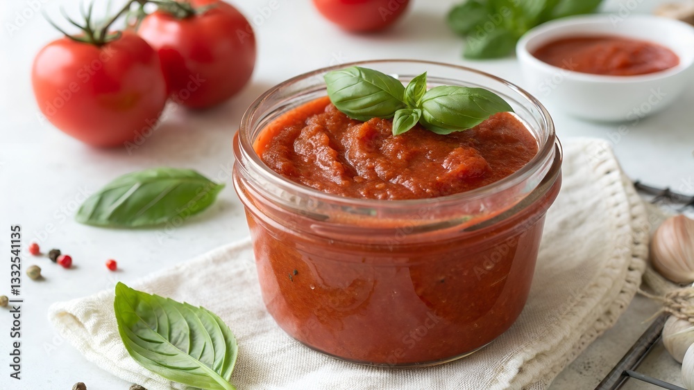 tomato sauce in a glass jar tomato sauce in a glass jar