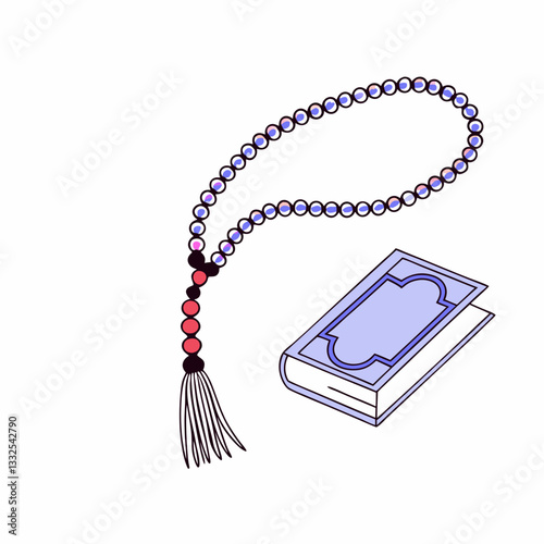 Islamic prayer beads and Quran book, spiritual atmosphere, for meditation and devotion
