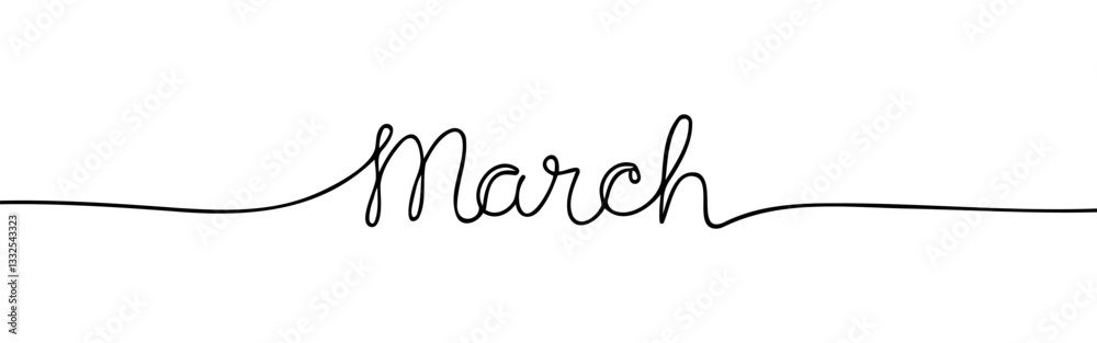 March month continuous one line drawing with word. Minimalistic drawing of phrase illustration. March month continuous one line drawing with word. Minimalistic drawing of phrase illustration.