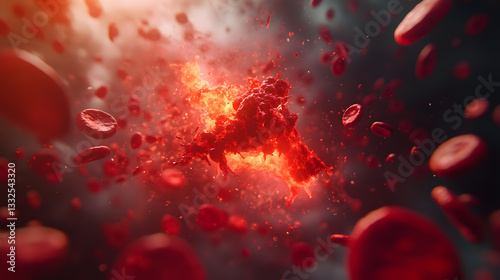 Microscopic Blood Cell Explosion Abstract Medical Illustration