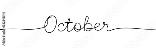 October month inscription continuous one line drawing with word. Minimalistic drawing of phrase illustration.
