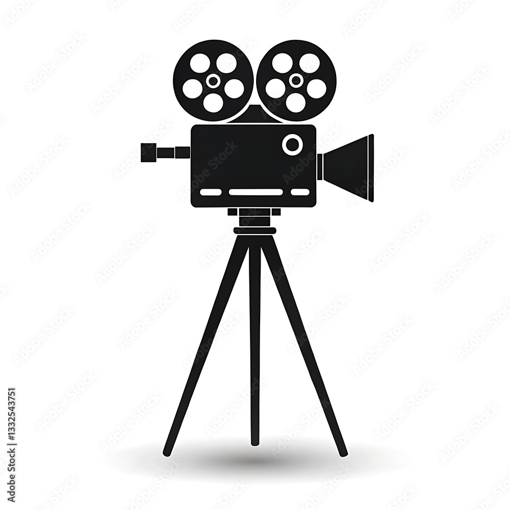 Obraz premium A Vintage Movie Camera Poised For Action, Ready To Capture Timeless Stories In Classic Black And White Silhouette