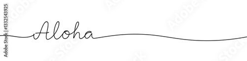 Aloha greeting inscription continuous one line drawing with word. Minimalistic drawing of phrase illustration.