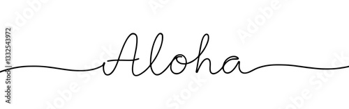 Aloha greeting inscription continuous one line drawing with word. Minimalistic drawing of phrase illustration.
