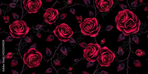 Wallpaper Mural Gothic Seamless Pattern with Crimson Roses and Thorny Vines in Painterly Style Torontodigital.ca