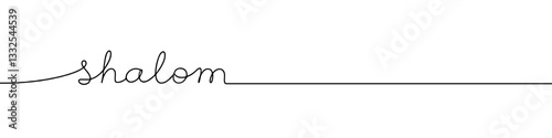 Shalom greeting inscription continuous one line drawing with word. Minimalistic drawing of phrase illustration.
