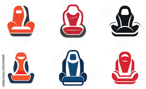 Colorful Car Seat Icons for Automotive Design on  a white background