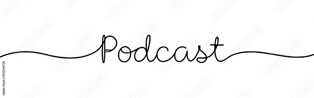 Podcast inscription continuous one line drawing with word. Minimalistic drawing of phrase illustration. Podcast inscription continuous one line drawing with word. Minimalistic drawing of phrase illustration.