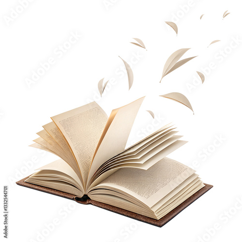 3d render icon open book with blank pages flying isolated on white background png