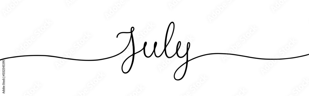 July month continuous one line drawing with word. Minimalistic drawing of phrase illustration. July month continuous one line drawing with word. Minimalistic drawing of phrase illustration.