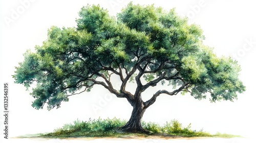 Watercolor Hand-Drawn Elm Tree Illustration Capturing Nature's Green Serenity