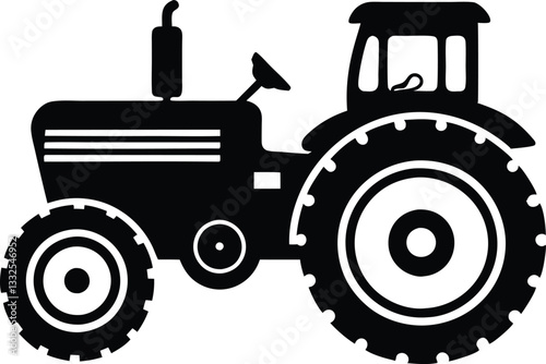 Tractor silhouette vector, old tractor icon vector