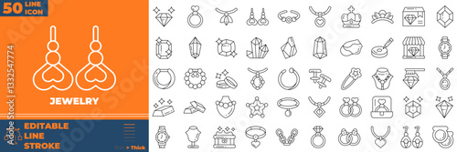 Jewelry Line Editable Icons set. Vector illustration in modern thin line style of jewelry icons: jewelry, necklace, bracelet, etc