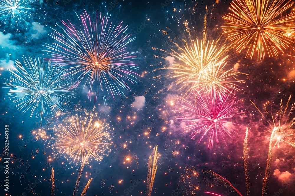 Fototapeta premium Colorful Fireworks Celebration Background17
