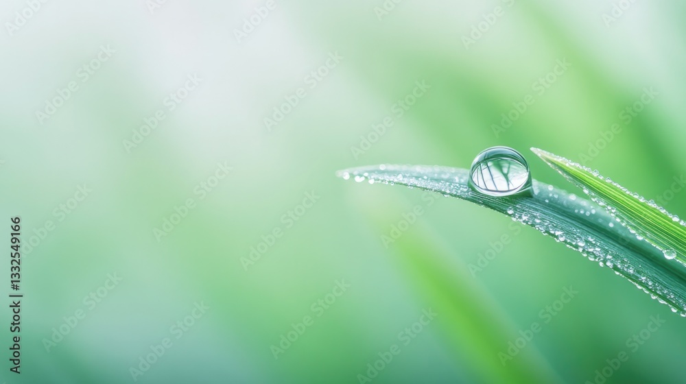 close-up of single dewdrop clinging to thin blade of grass reflecting soft morning light close-up of single dewdrop clinging to thin blade of grass reflecting soft morning light