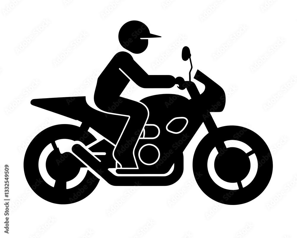 Fototapeta premium Motorcycle Rider Silhouette Icon – Biker on Sportbike Vector Illustration. silhouette of a motorcycle. silhouette of a biker. 