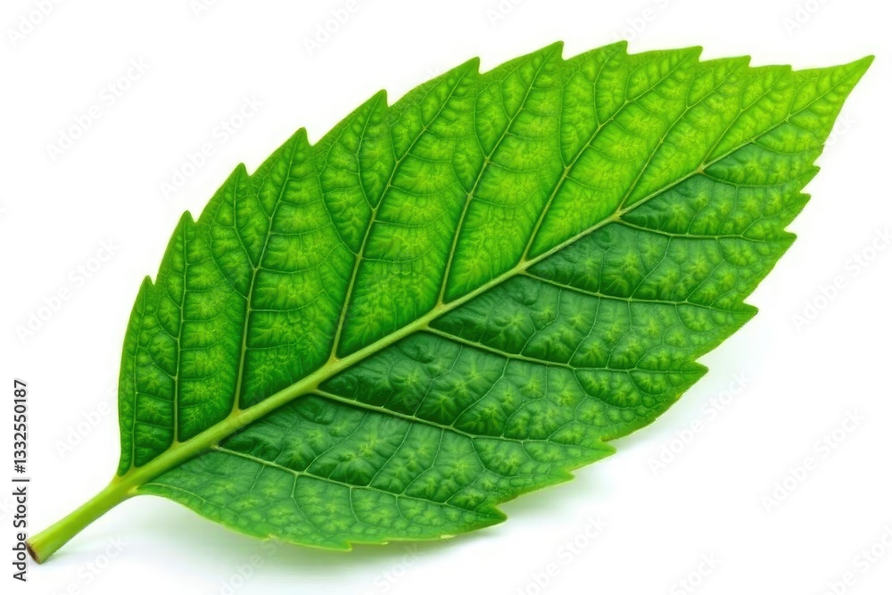 Obraz premium Single leaf isolated on white background with intricate details and veins, texture, botanical