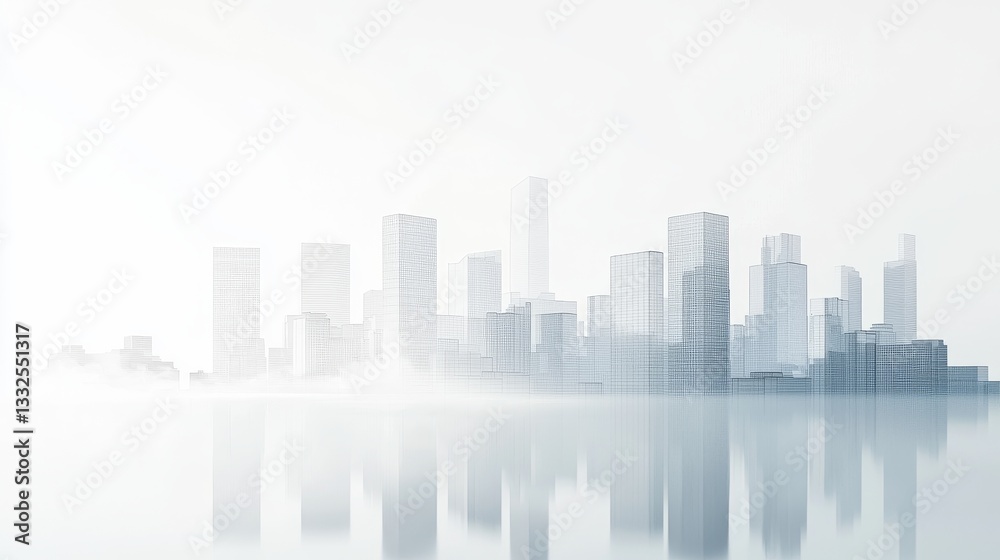 Modern skyline shrouded in soft fog. Modern skyline shrouded in soft fog.