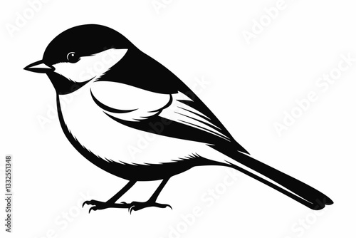 chickadee line art silhouette vector illustration
