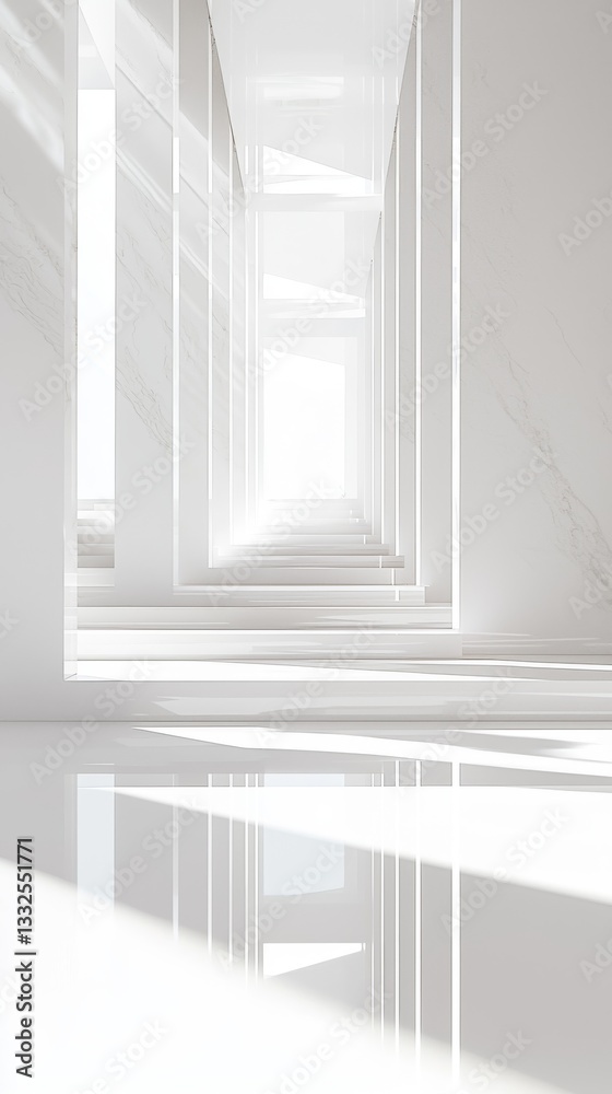 Fototapeta premium Modern white corridor with light reflections