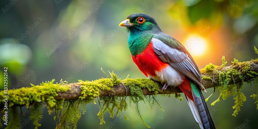 Obraz premium Vibrant Amazonian Trogon Bird on Rainforest Branch - Stock Photo