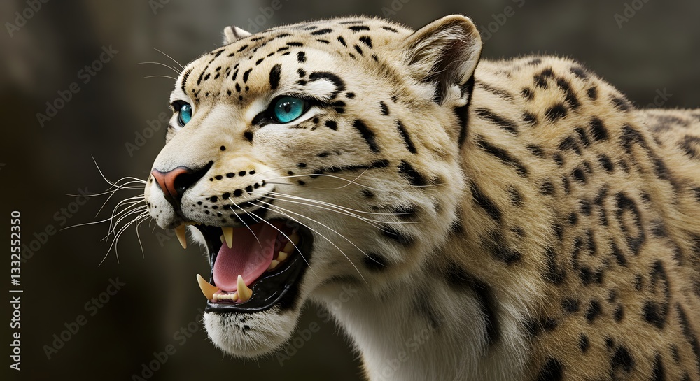 Obraz premium Magnificent Snow Leopard Portrait Stunning Azure Eyes Wild Cat Majestic Creature