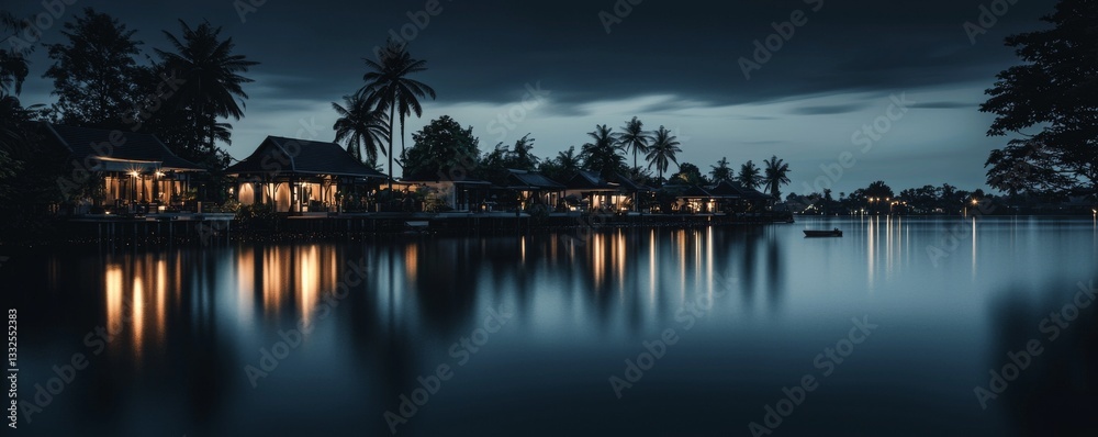 Obraz premium Serene evening by the tranquil river.