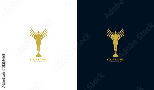 Best award statue logo, angel wings statue icon