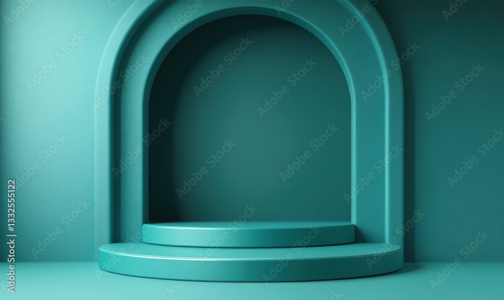 Teal arched alcove with empty podium, ideal for product display Teal arched alcove with empty podium, ideal for product display