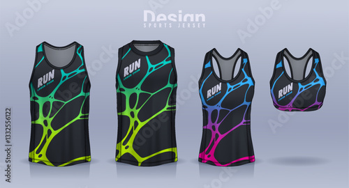 Sleeveless shirt sport design template, jersey mockup for Men's and Women's, Running singlet, basketball Tank top.