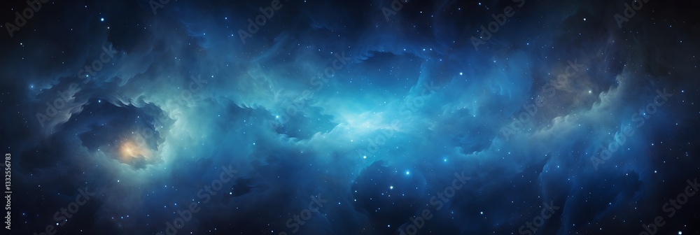 Fototapeta premium Celestial Canvas: A breathtaking panorama of a vibrant nebula swirling with cosmic dust and radiating an ethereal glow, igniting a sense of awe.