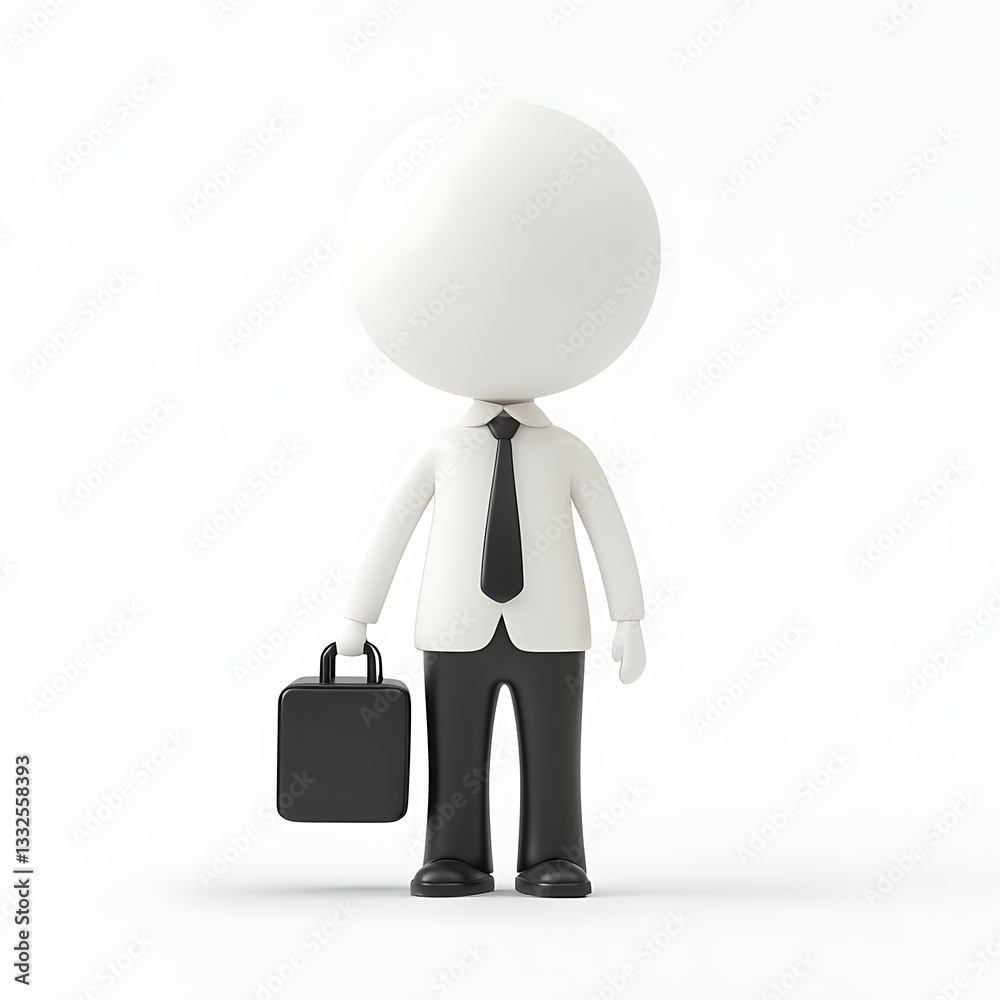 Business Figure with Briefcase: A minimalistic business figure, devoid of facial features, stands formally holding a briefcase, symbolizing corporate professionalism and an anonymous workforce. Business Figure with Briefcase: A minimalistic business figure, devoid of facial features, stands formally holding a briefcase, symbolizing corporate professionalism and an anonymous workforce.